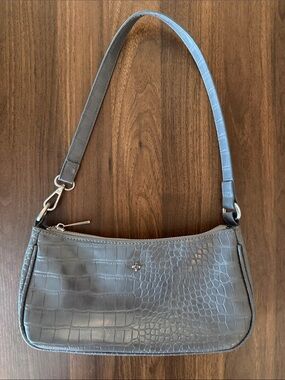 PETA + JAIN Gray Croc Embossed Shoulder Bag